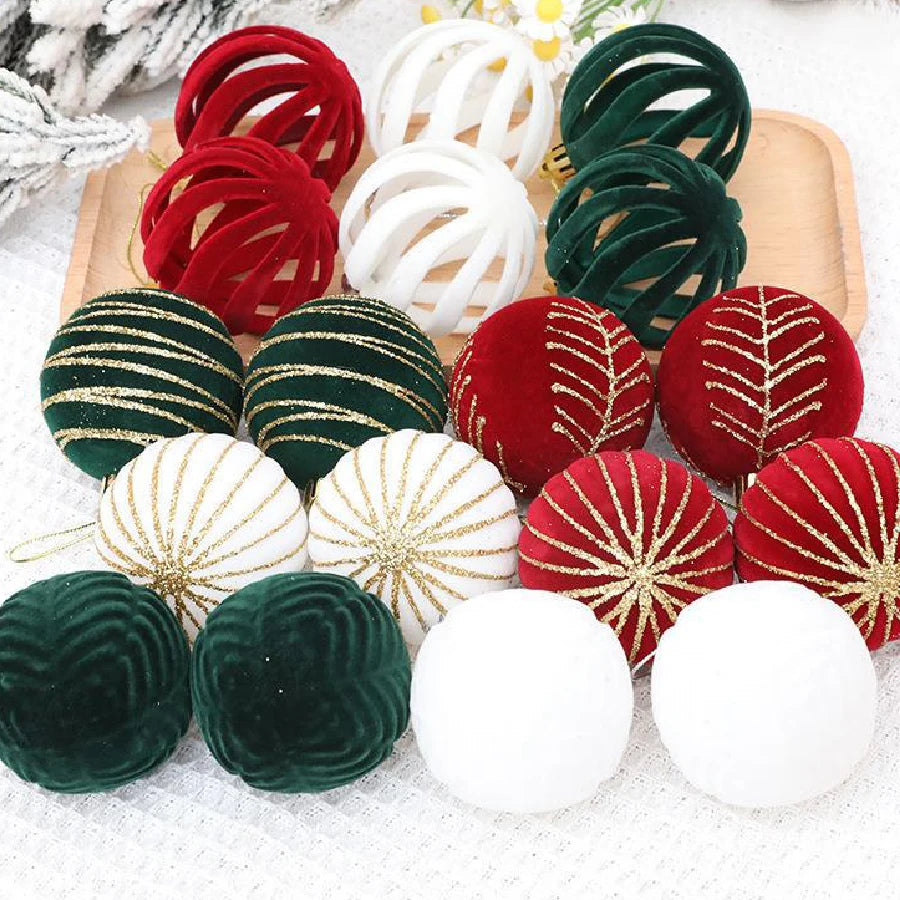 6/12pcs Velvet Christmas Tree Hanging Balls 6cm