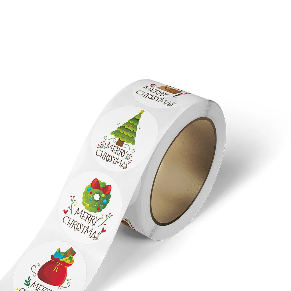 500pcs Merry Christmas Stickers 1 inch Round