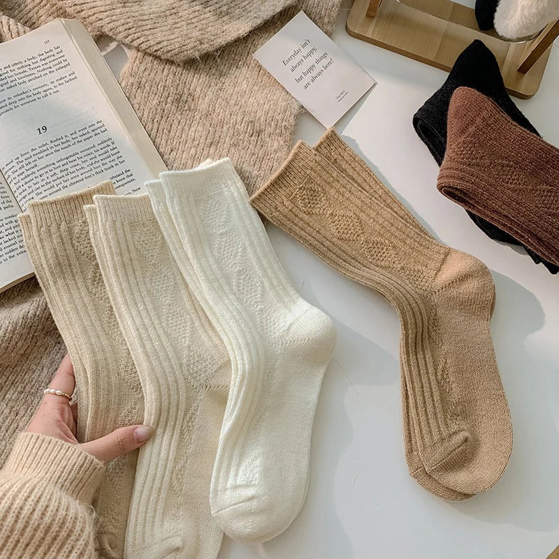 Cable Knit Warm Socks – Cozy Neutral Collection (3 Pairs)