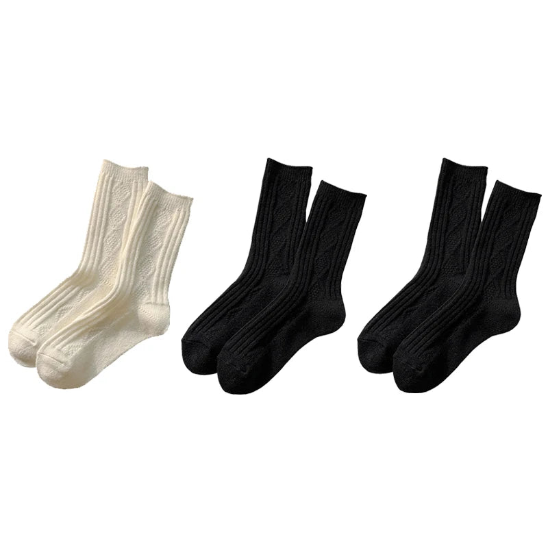 Cable Knit Warm Socks – Cozy Neutral Collection (3 Pairs)