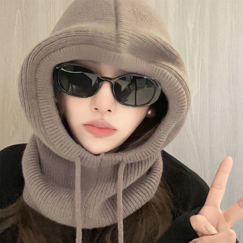 Knitted Hooded Warmer Hat