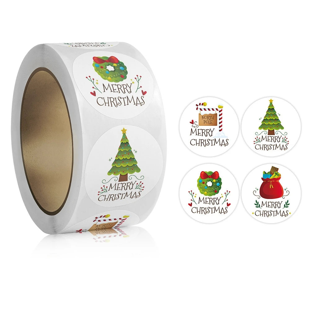 500pcs Merry Christmas Stickers 1 inch Round