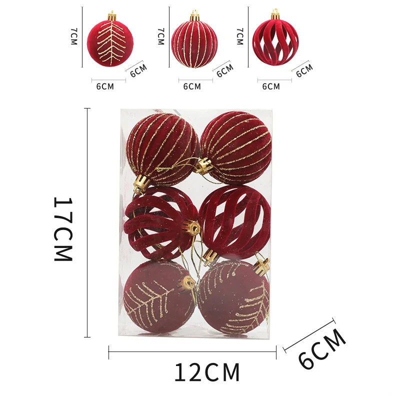 6/12pcs Velvet Christmas Tree Hanging Balls 6cm