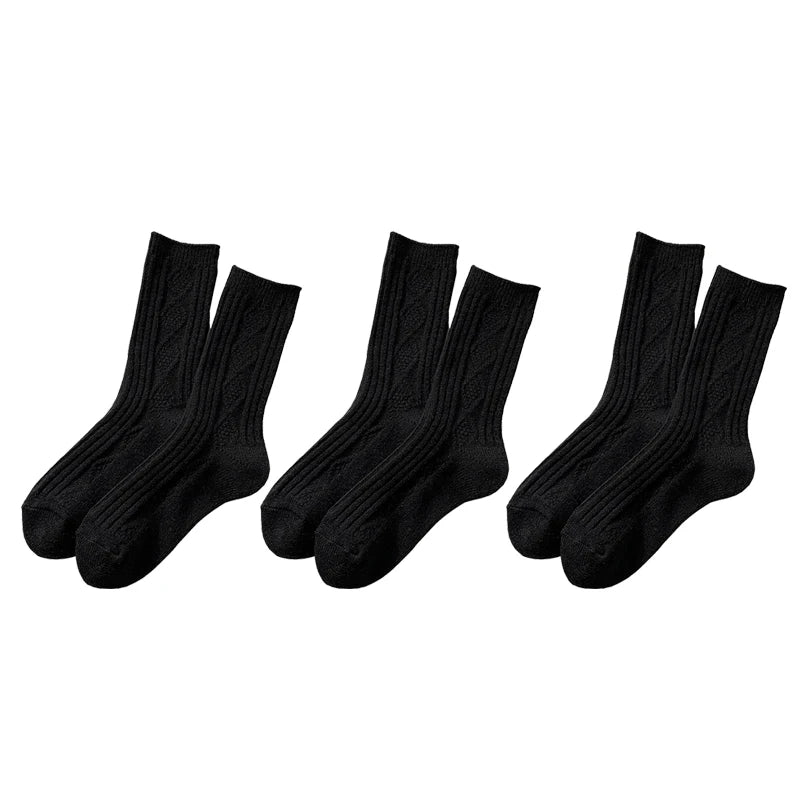 Cable Knit Warm Socks – Cozy Neutral Collection (3 Pairs)