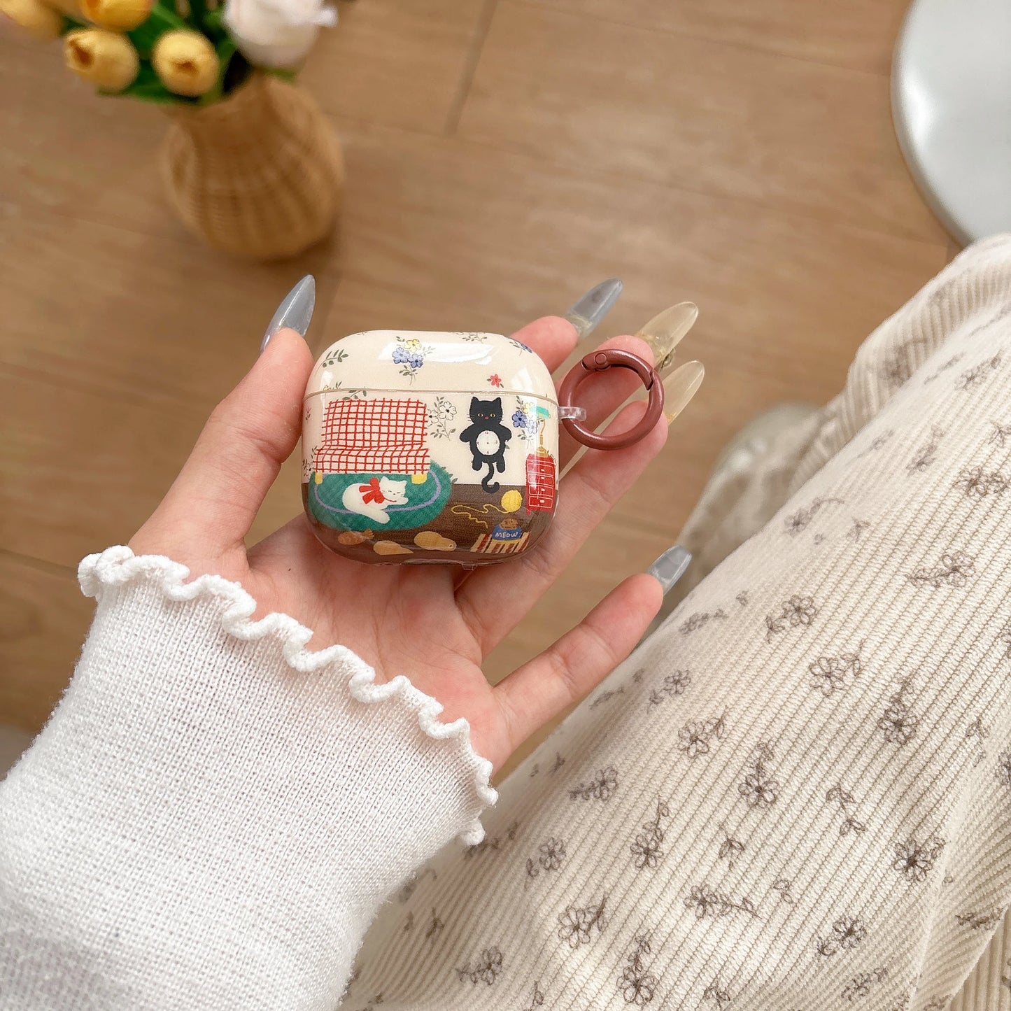 Vintage Cat Room AirPods Case –Illustrated Design