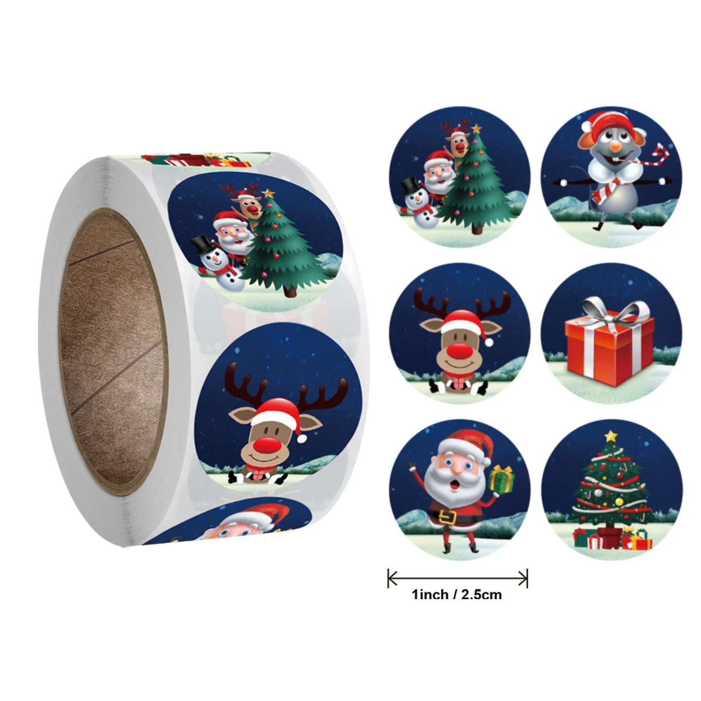 500pcs Merry Christmas Stickers 1 inch Round