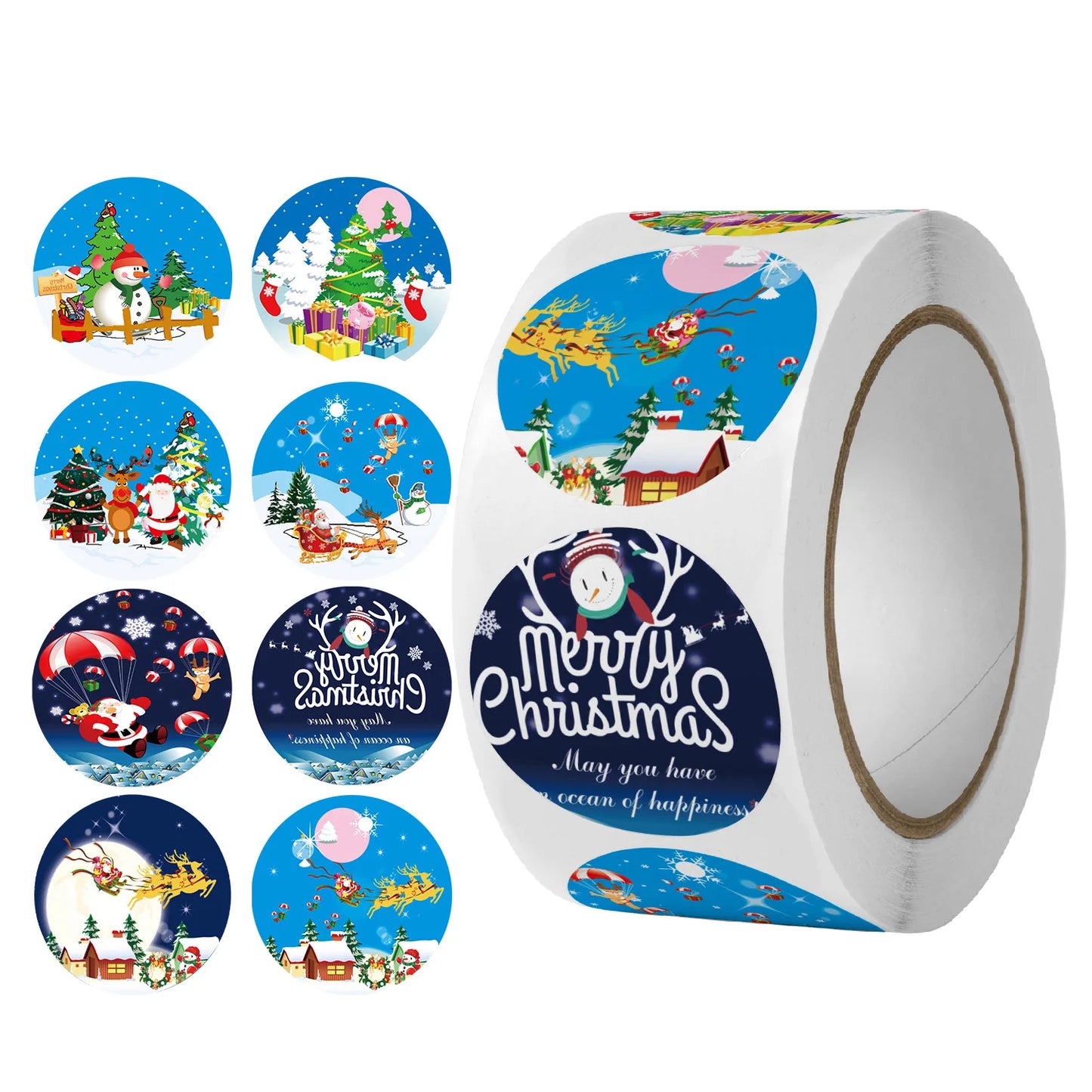 500pcs Merry Christmas Stickers 1 inch Round