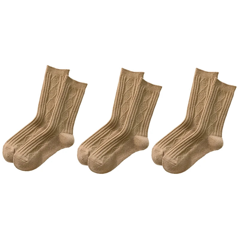 Cable Knit Warm Socks – Cozy Neutral Collection (3 Pairs)