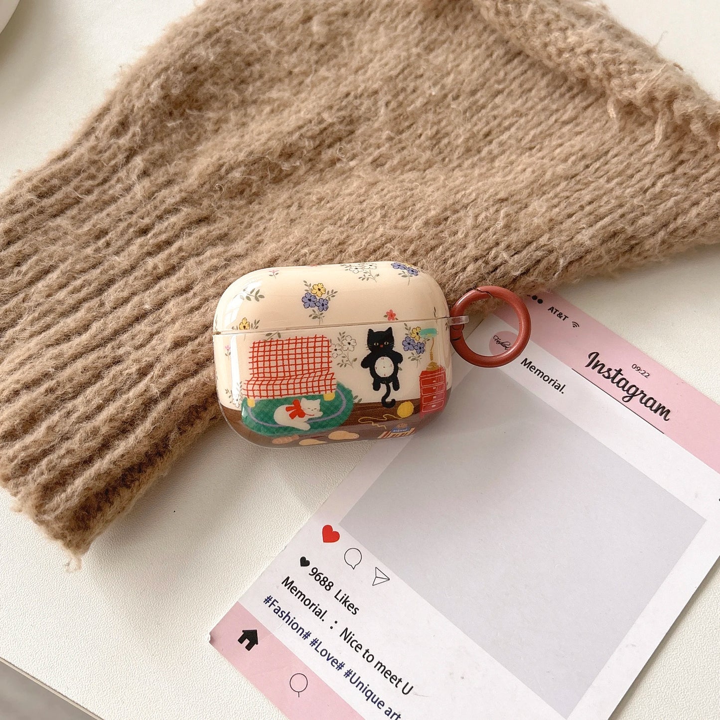 Vintage Cat Room AirPods Case –Illustrated Design
