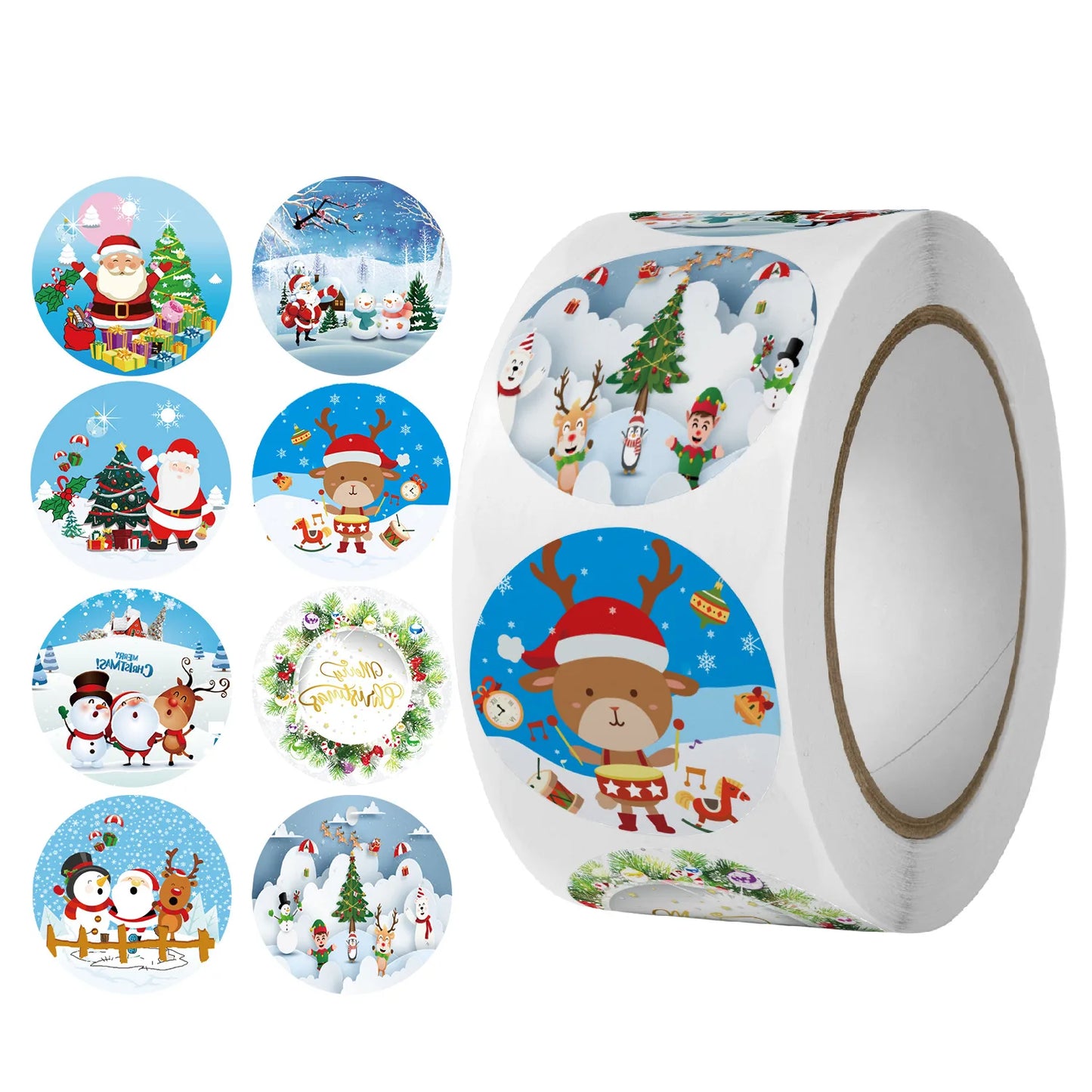 500pcs Merry Christmas Stickers 1 inch Round