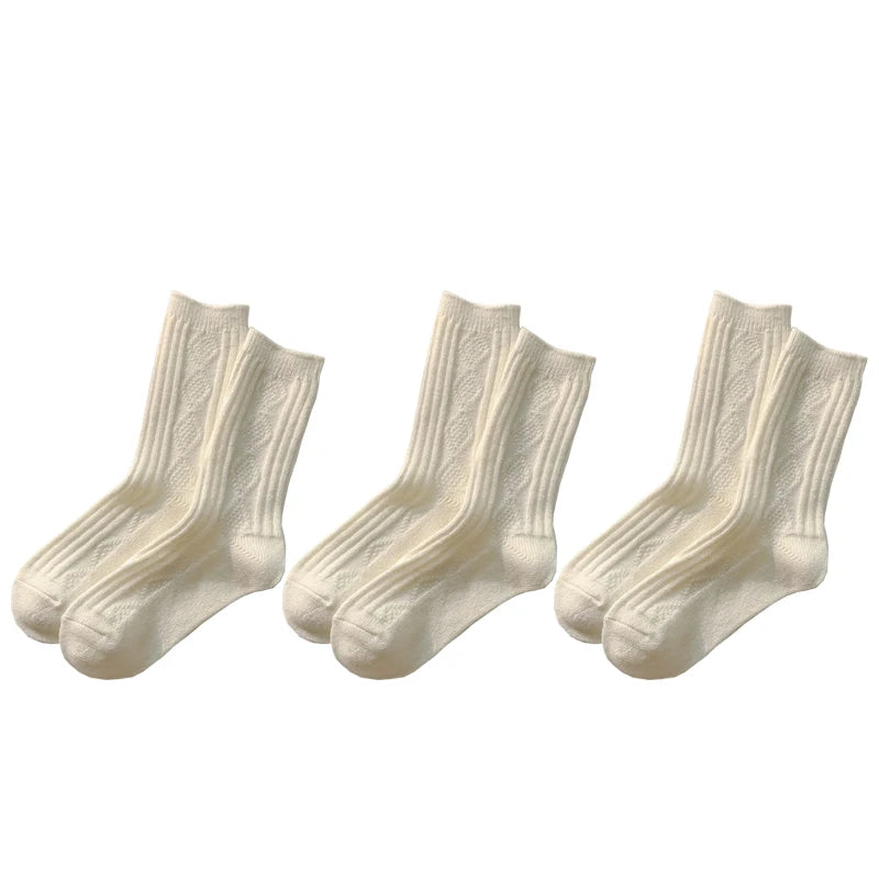 Cable Knit Warm Socks – Cozy Neutral Collection (3 Pairs)