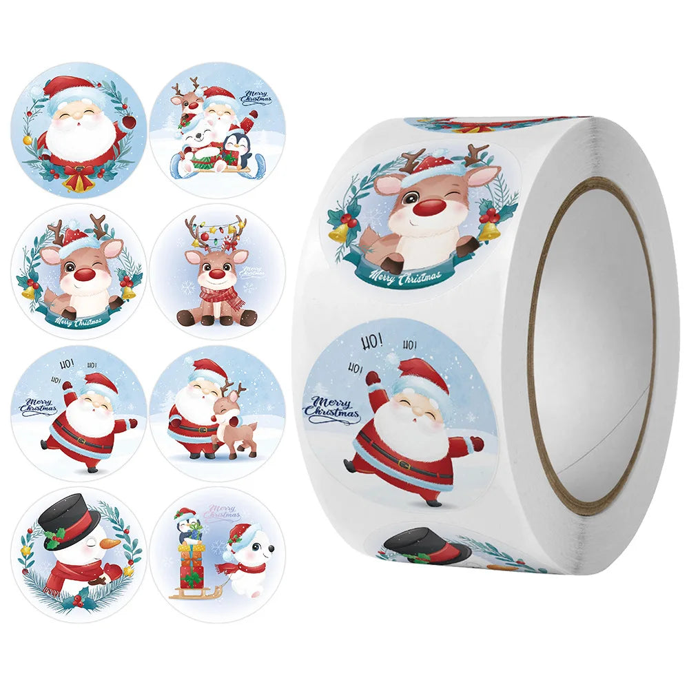 500pcs Merry Christmas Stickers 1 inch Round