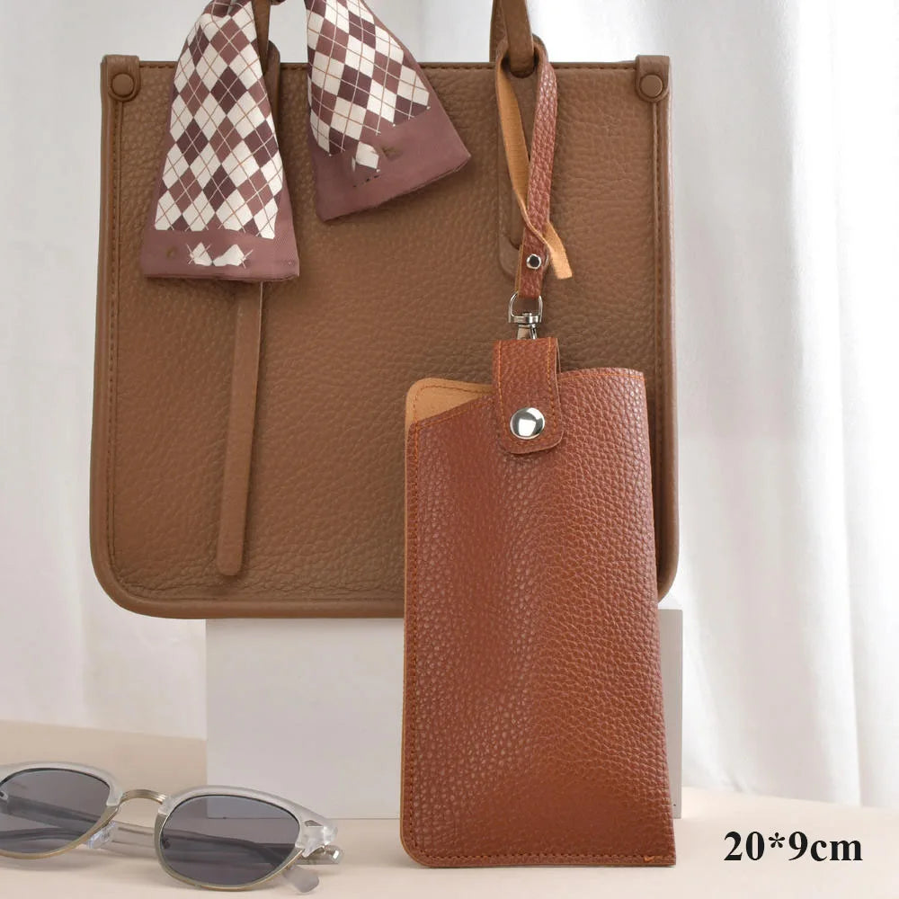 Minimal PU Leather Glasses Case with Strap