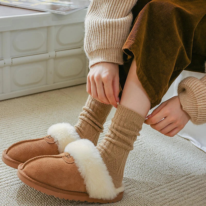 Cable Knit Warm Socks – Cozy Neutral Collection (3 Pairs)