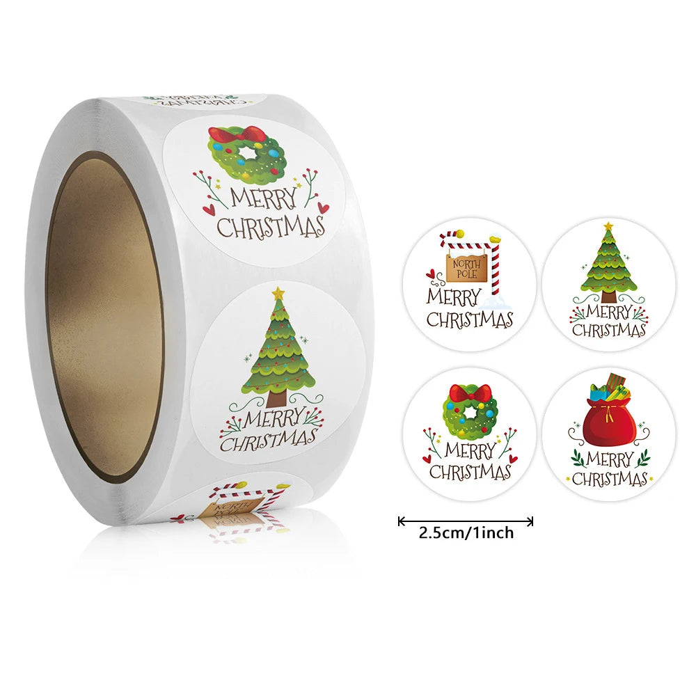 500pcs Merry Christmas Stickers 1 inch Round