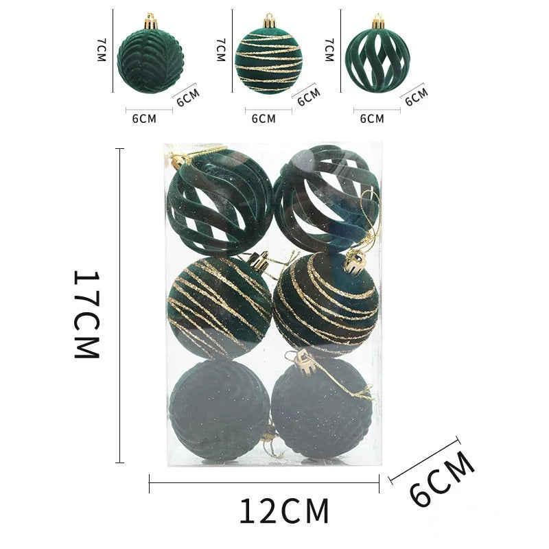 6/12pcs Velvet Christmas Tree Hanging Balls 6cm