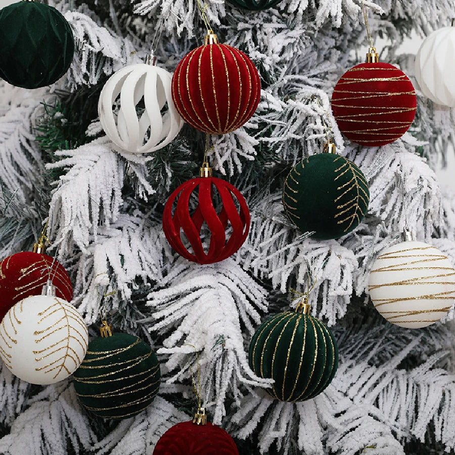 6/12pcs Velvet Christmas Tree Hanging Balls 6cm