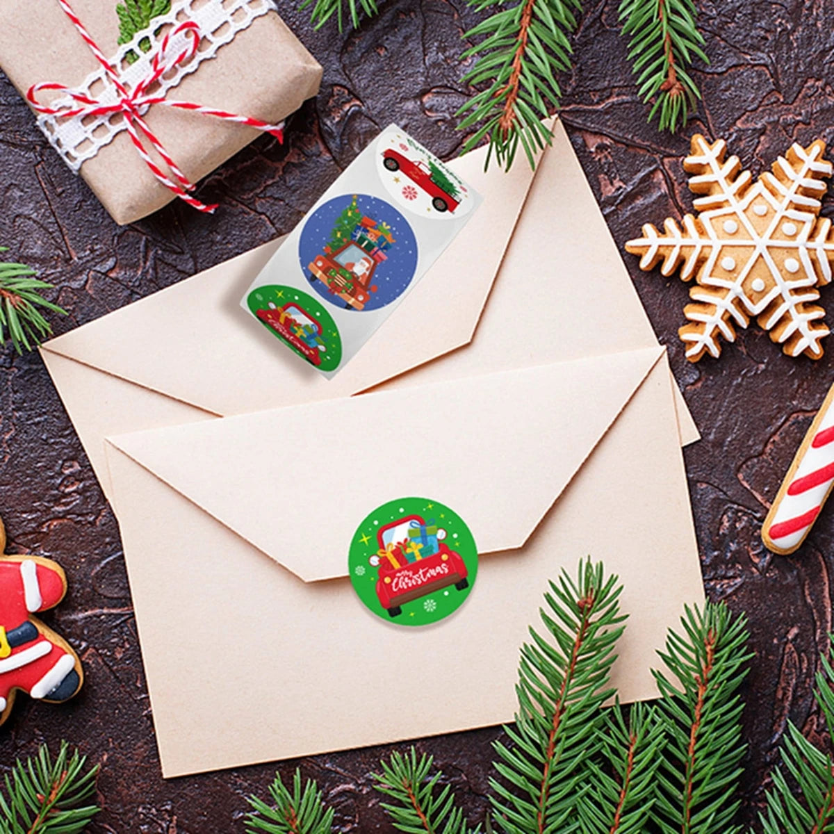 500pcs Merry Christmas Stickers 1 inch Round