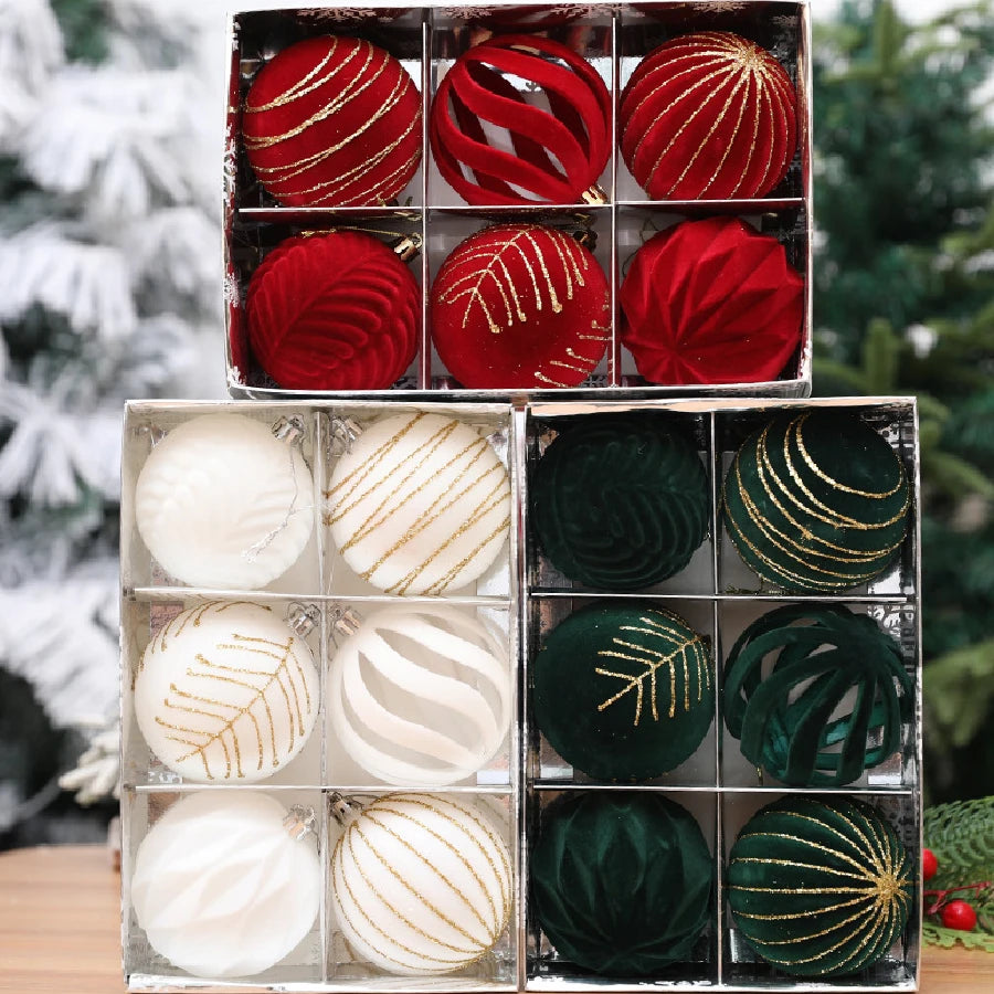 6/12pcs Velvet Christmas Tree Hanging Balls 6cm