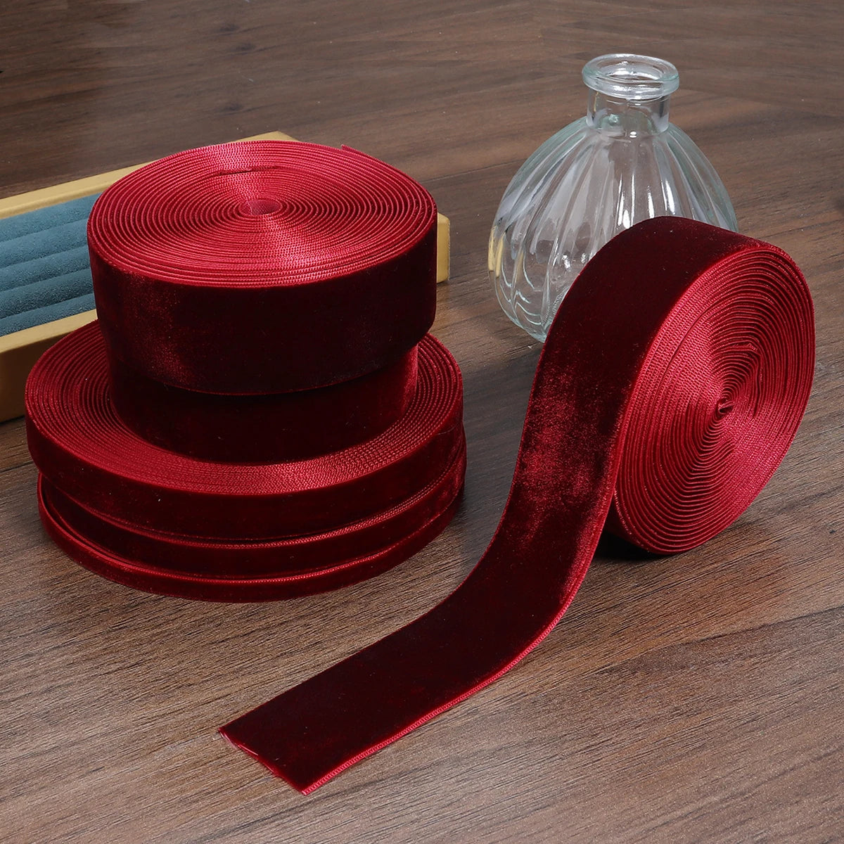 5-10yards/roll Velvet Gift Ribbons Black Wine Red