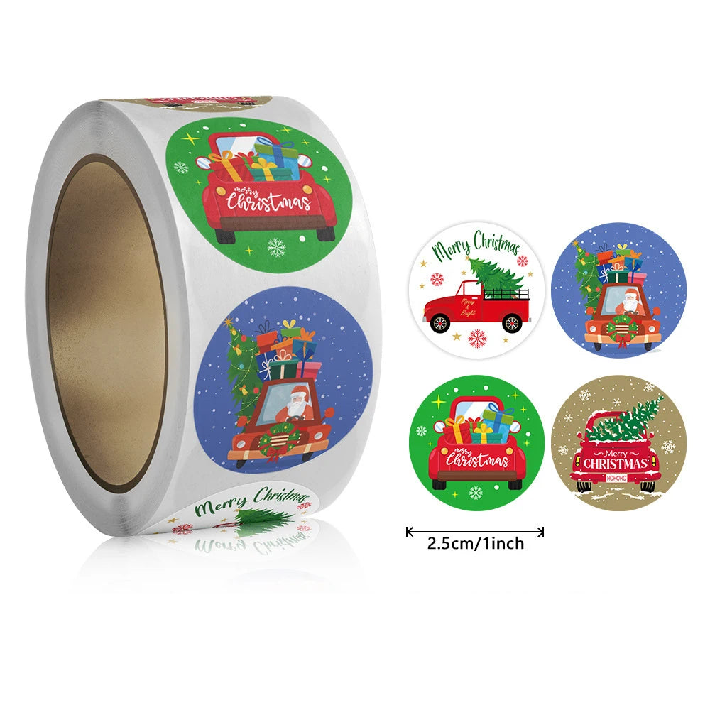 500pcs Merry Christmas Stickers 1 inch Round