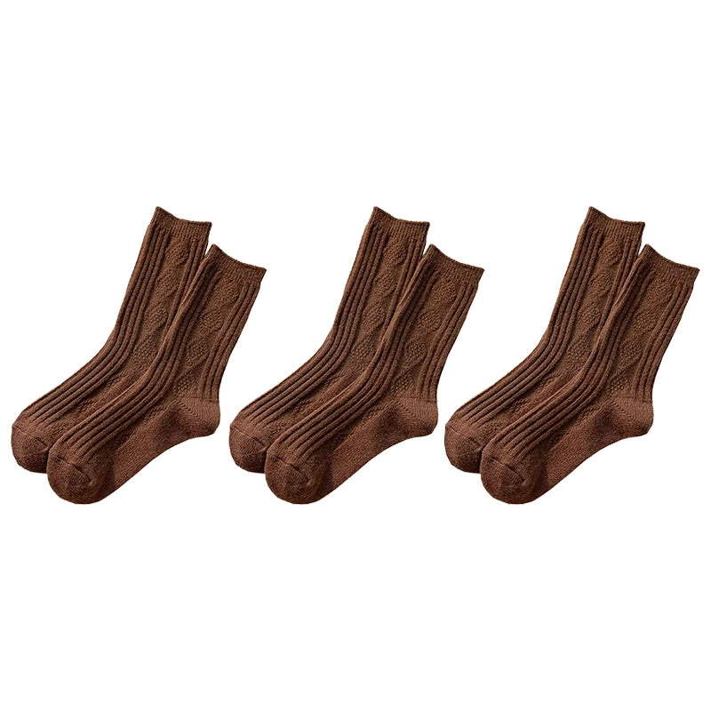 Cable Knit Warm Socks – Cozy Neutral Collection (3 Pairs)