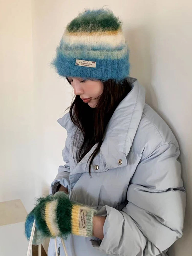 Striped Rainbow Beanies & Gloves