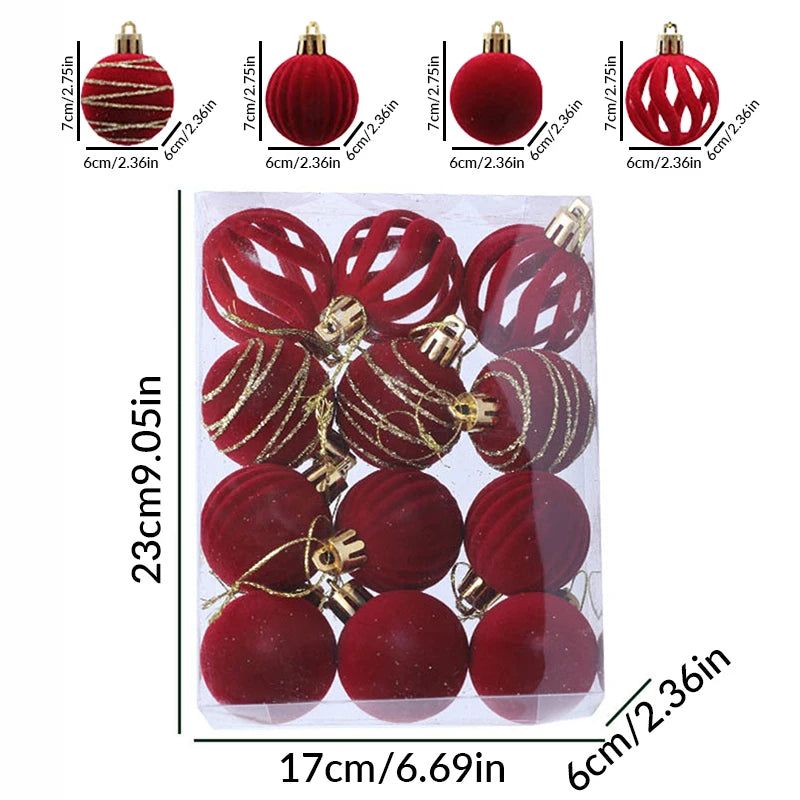6/12pcs Velvet Christmas Tree Hanging Balls 6cm