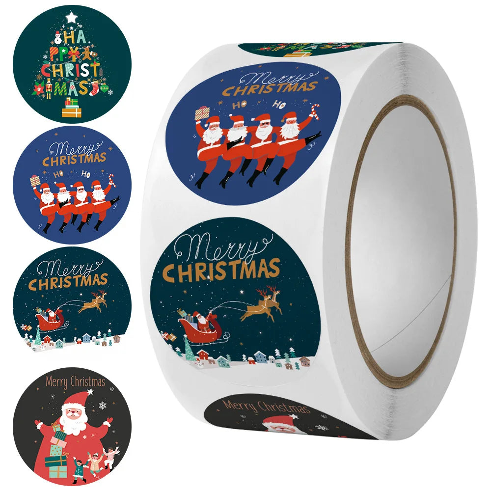 500pcs Merry Christmas Stickers 1 inch Round