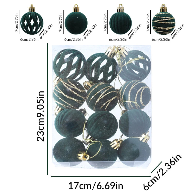 6/12pcs Velvet Christmas Tree Hanging Balls 6cm