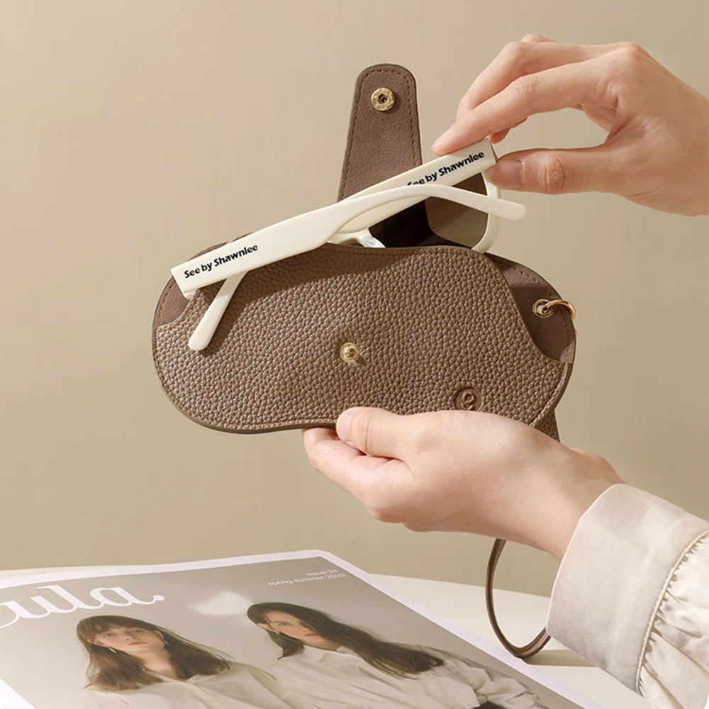 Minimal PU Leather Glasses Case with Strap