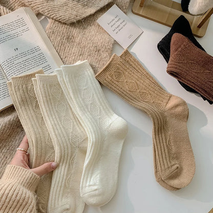 Cable Knit Warm Socks – Cozy Neutral Collection (3 Pairs)