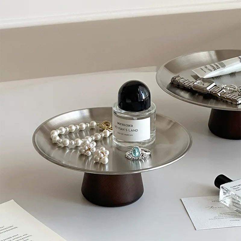 Stainless Steel Jewelry Tray with Wooden Base