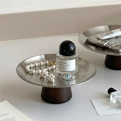 Stainless Steel Jewelry Tray with Wooden Base