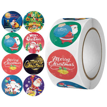 500pcs Merry Christmas Stickers 1 inch Round