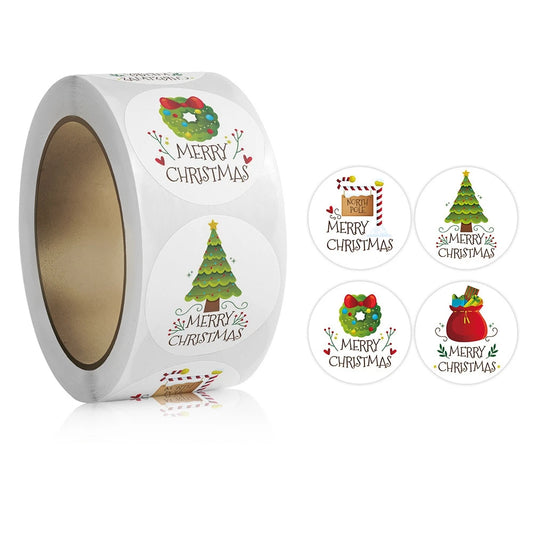 500pcs Merry Christmas Stickers 1 inch Round