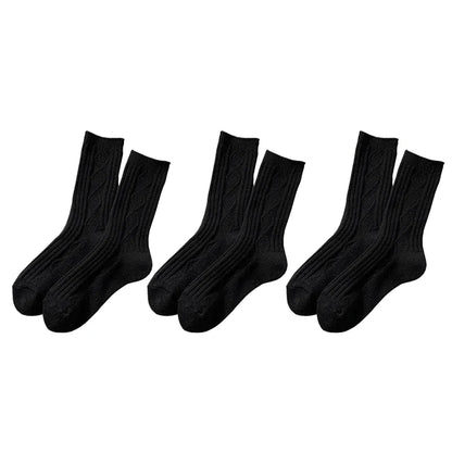 Cable Knit Warm Socks – Cozy Neutral Collection (3 Pairs)