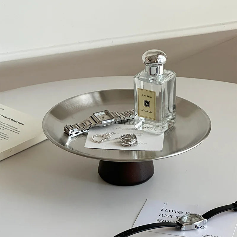 Stainless Steel Jewelry Tray with Wooden Base