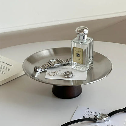 Stainless Steel Jewelry Tray with Wooden Base