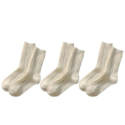 Cable Knit Warm Socks – Cozy Neutral Collection (3 Pairs)