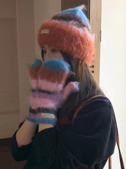 Striped Rainbow Beanies & Gloves