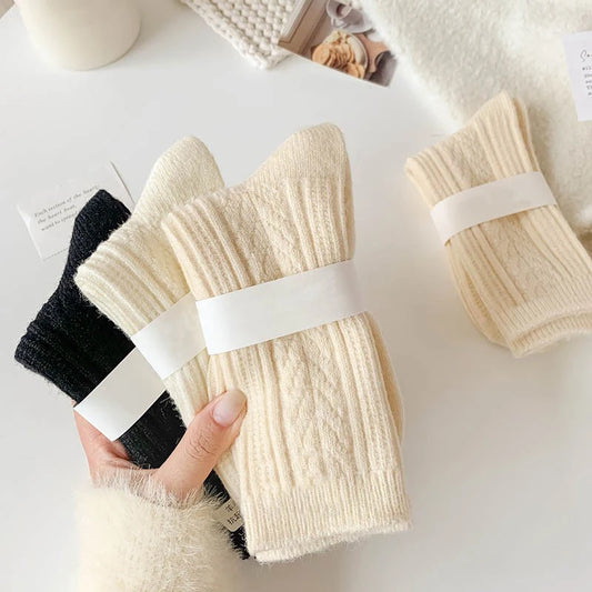Cable Knit Warm Socks – Cozy Neutral Collection (3 Pairs)