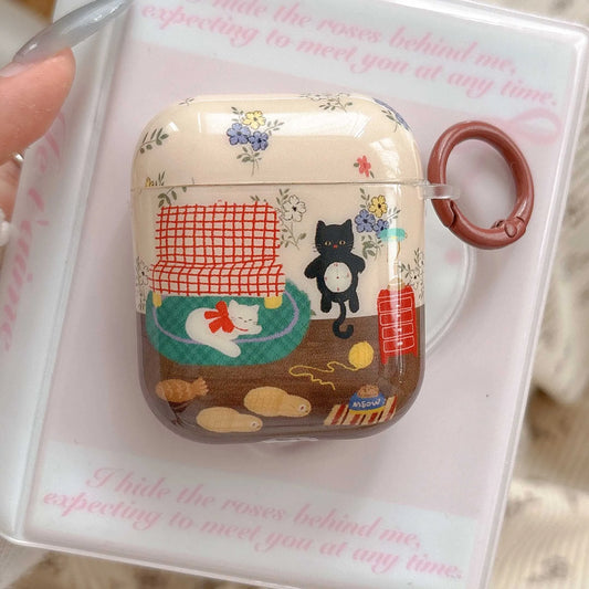 Vintage Cat Room AirPods Case –Illustrated Design