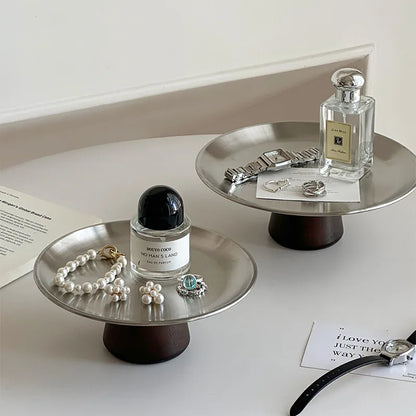 Stainless Steel Jewelry Tray with Wooden Base
