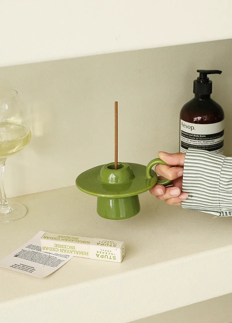 ceramic candle holder, green