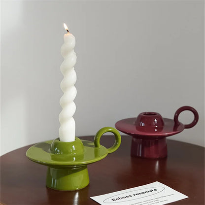 ceramic candle holder, green and red